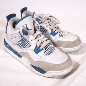 Nike Air Jordan 4 Retro Military Blue Shoes Boy 1.5Y Blue Low Lace Up BQ7669-141